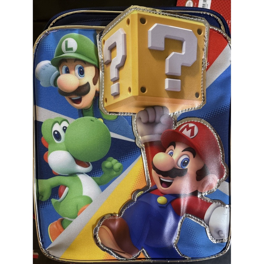 Super Mario Game Time Kids Insulated Lunch Bag Lunchbox w/ Bottle Pocket New